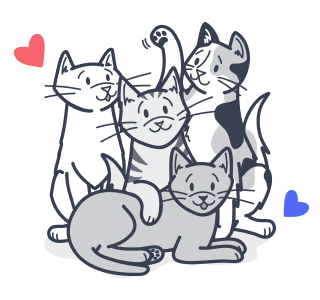 Illustration of four cats cuddled together