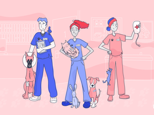 happy vets with pets