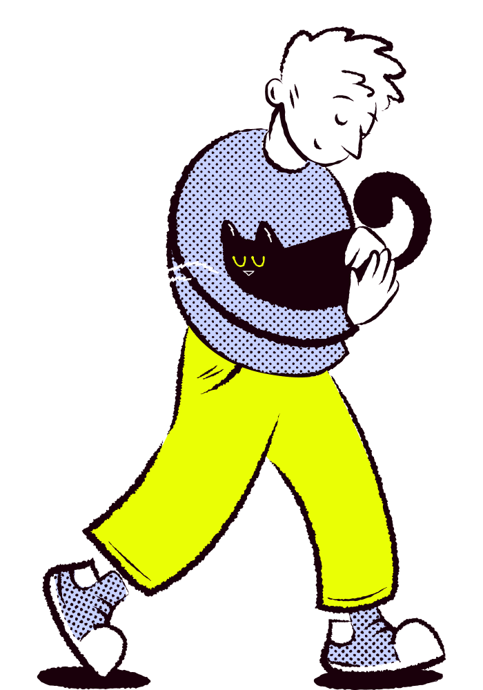 Cat dad holding cat in arms