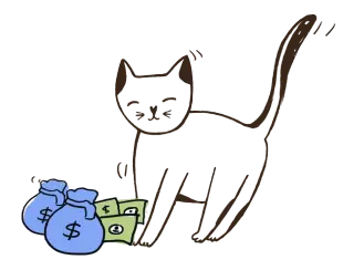 Illustration of pet with bags of money