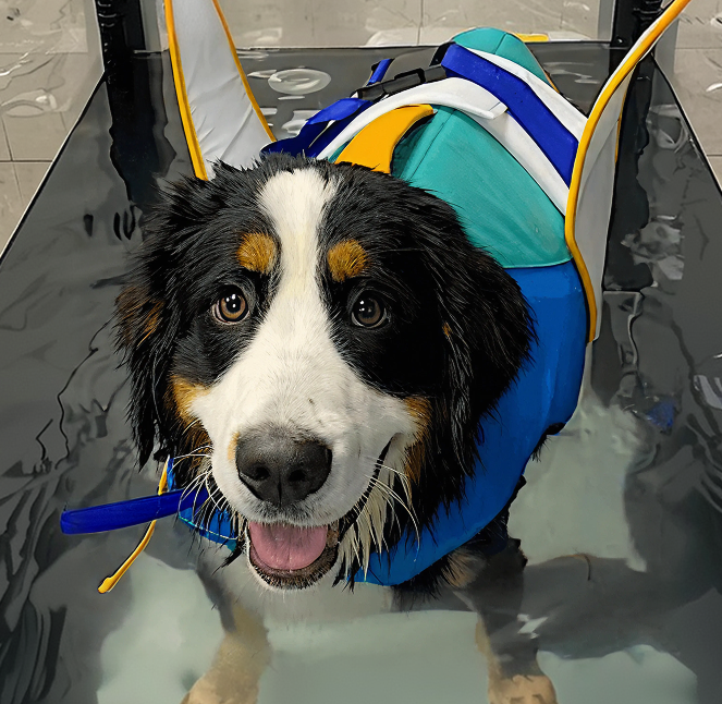 Zuri undergoing underwater treadmill therapy, Saint Bernard