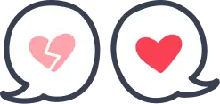 Illustration of a broken heart in a quote bubble on the left and a healed full heart on the right