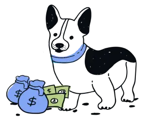 Illustration of pet with bags of money