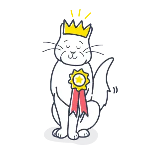 Illustration of a cat with a crown and award