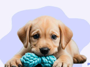 puppy biting on a chew toy