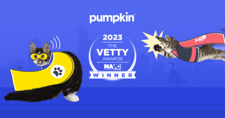 VETTY Award seal on an illustrated background with cats dressed like superheroes